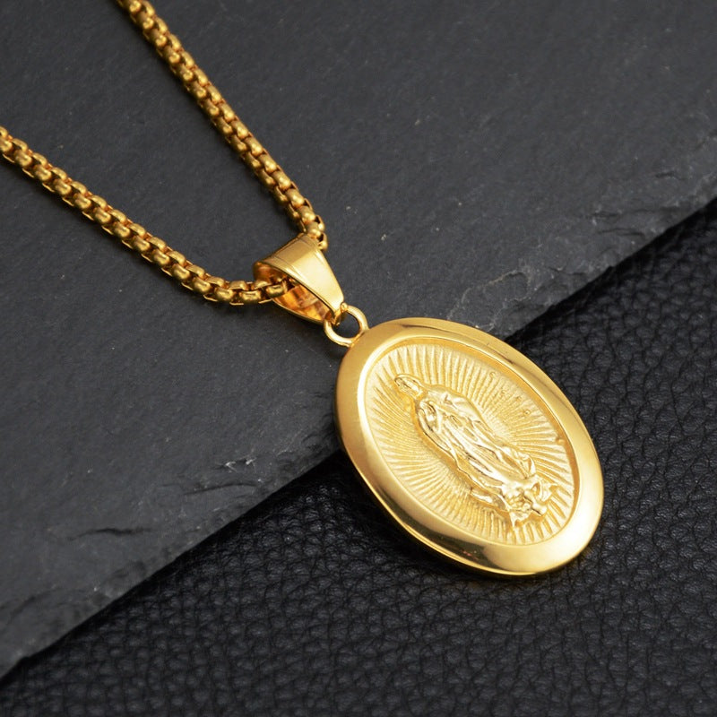 Mini Virgin Mary Medallion Pendant Gold - ViViGleam