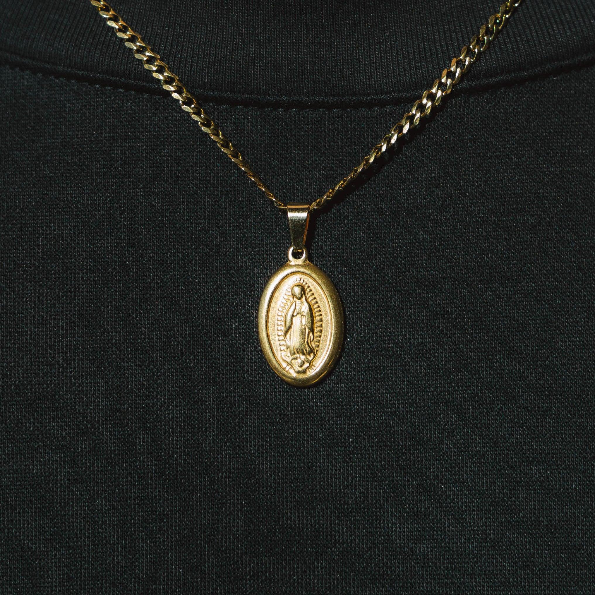 Mini Virgin Mary Medallion Pendant Gold - ViViGleam