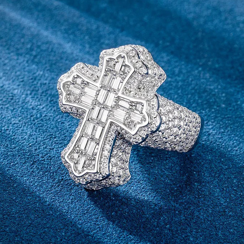 S925 CZ Baguette Cross Ring - ViViGleam