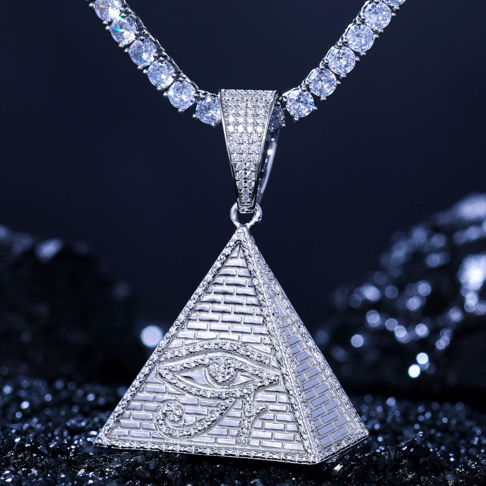 Iced Pyramid Pendant With Evil Eye Pattern - ViViGleam