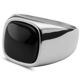 Stainless Steel Black Stone Signet Ring - ViViGleam