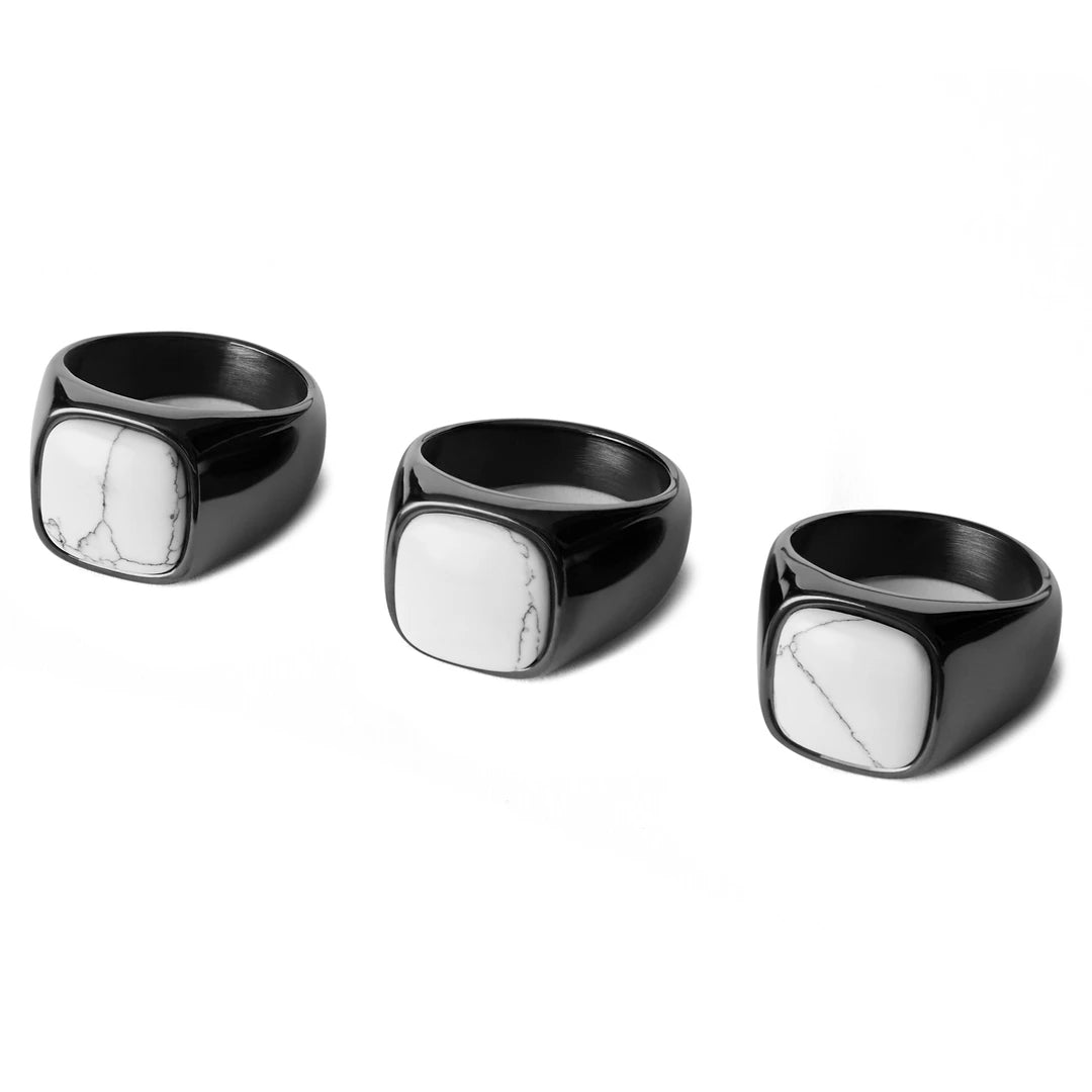 Stainless Steel Howlite Signet Ring - ViViGleam
