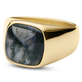 Stainless Steel Green Amber Signet Ring - ViViGleam