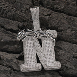 Ice Out Thorns Crown Letters Pendant Necklace - ViViGleam