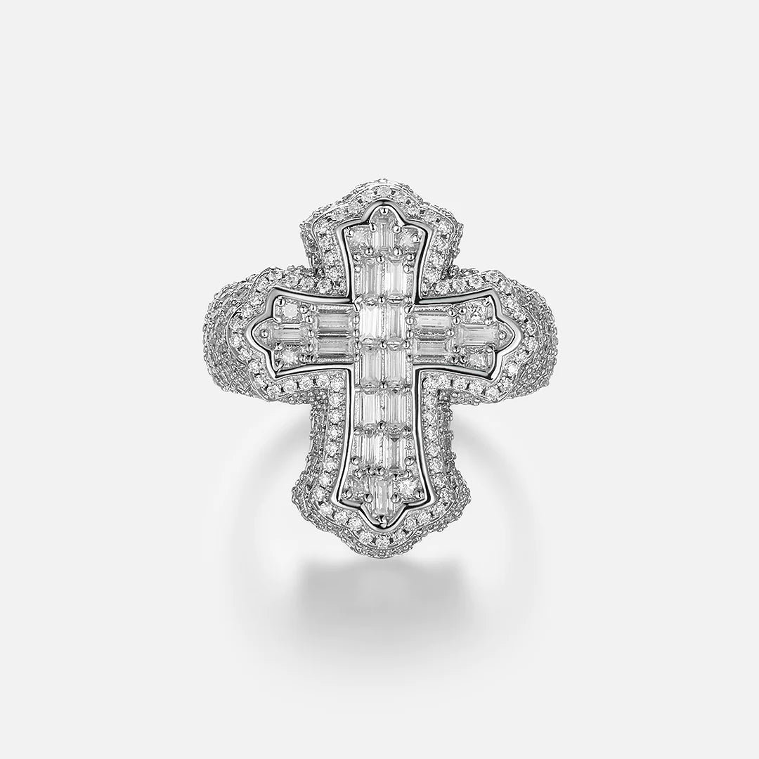 S925 CZ Baguette Cross Ring - ViViGleam
