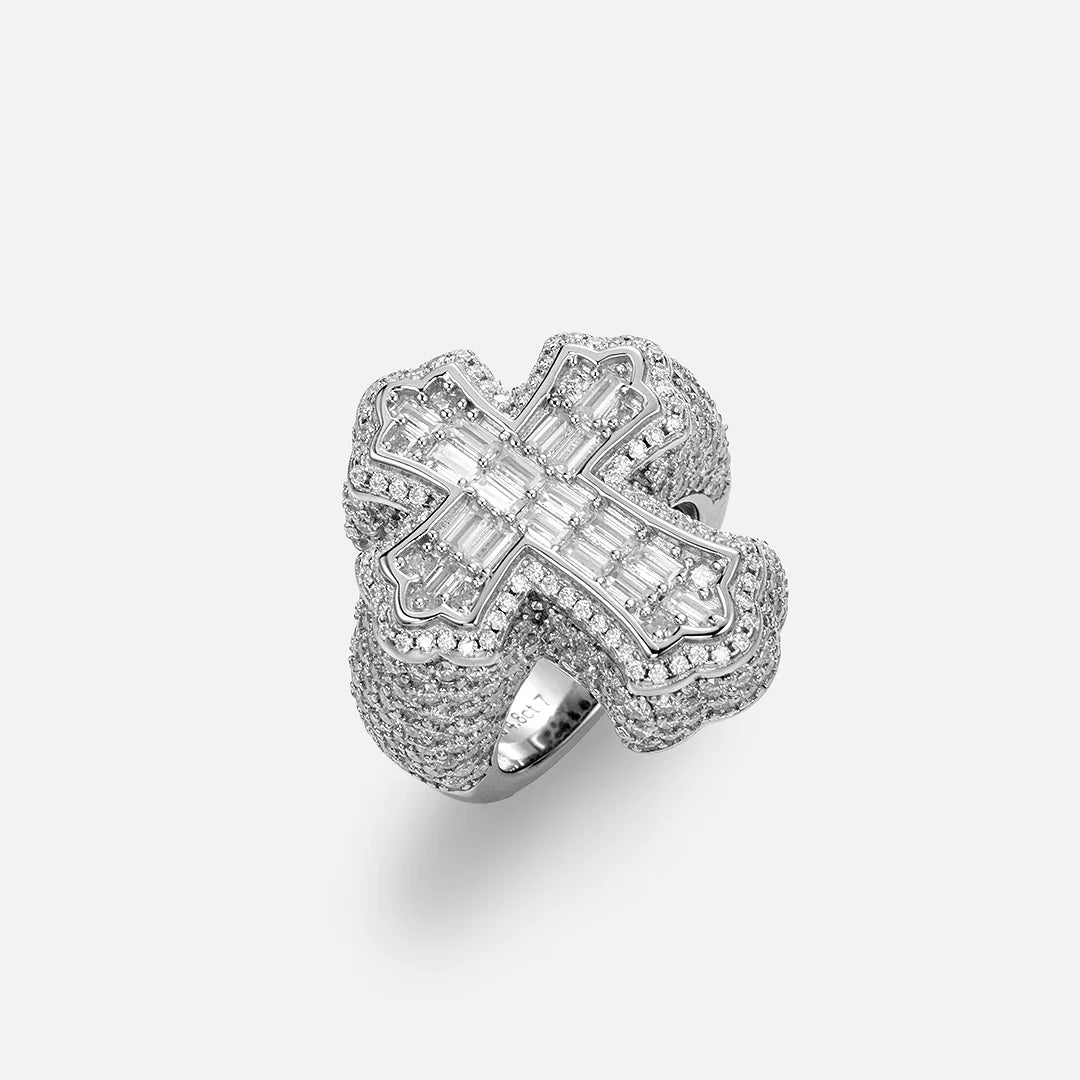 S925 CZ Baguette Cross Ring - ViViGleam