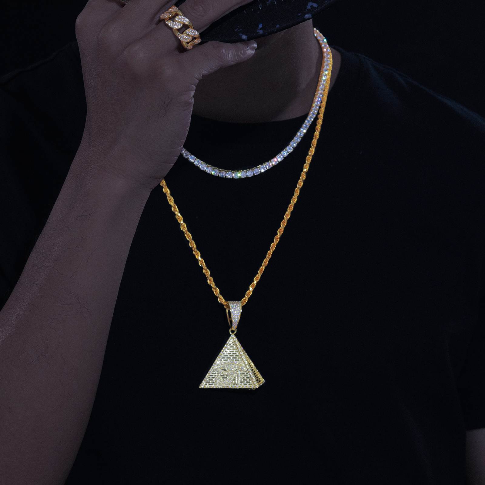Iced Pyramid Pendant With Evil Eye Pattern - ViViGleam