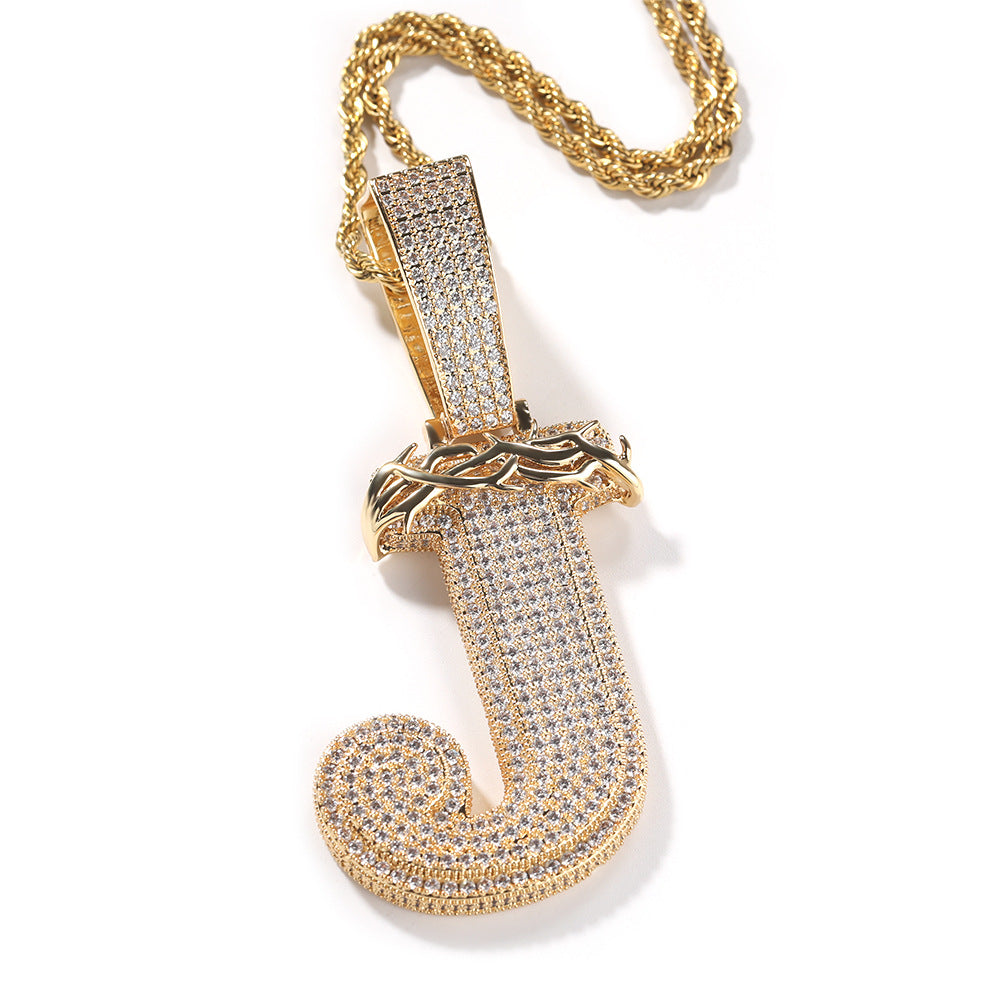 Ice Out Thorns Crown Letters Pendant Necklace - ViViGleam