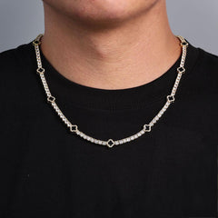 4mm Iced Out Tennis Necklace With Black Enamel Four Leaf Clover - ViViGleam