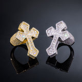 Full Iced Baguette Cut Cross Shaped Ring - ViViGleam