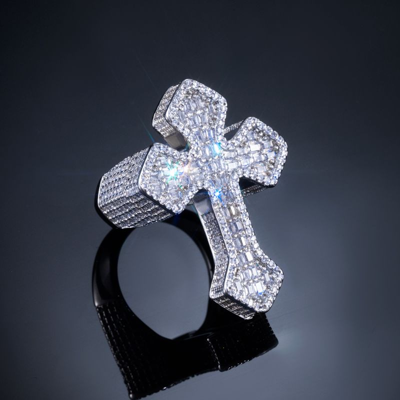 Full Iced Baguette Cut Cross Shaped Ring - ViViGleam
