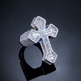 Full Iced Baguette Cut Cross Shaped Ring - ViViGleam