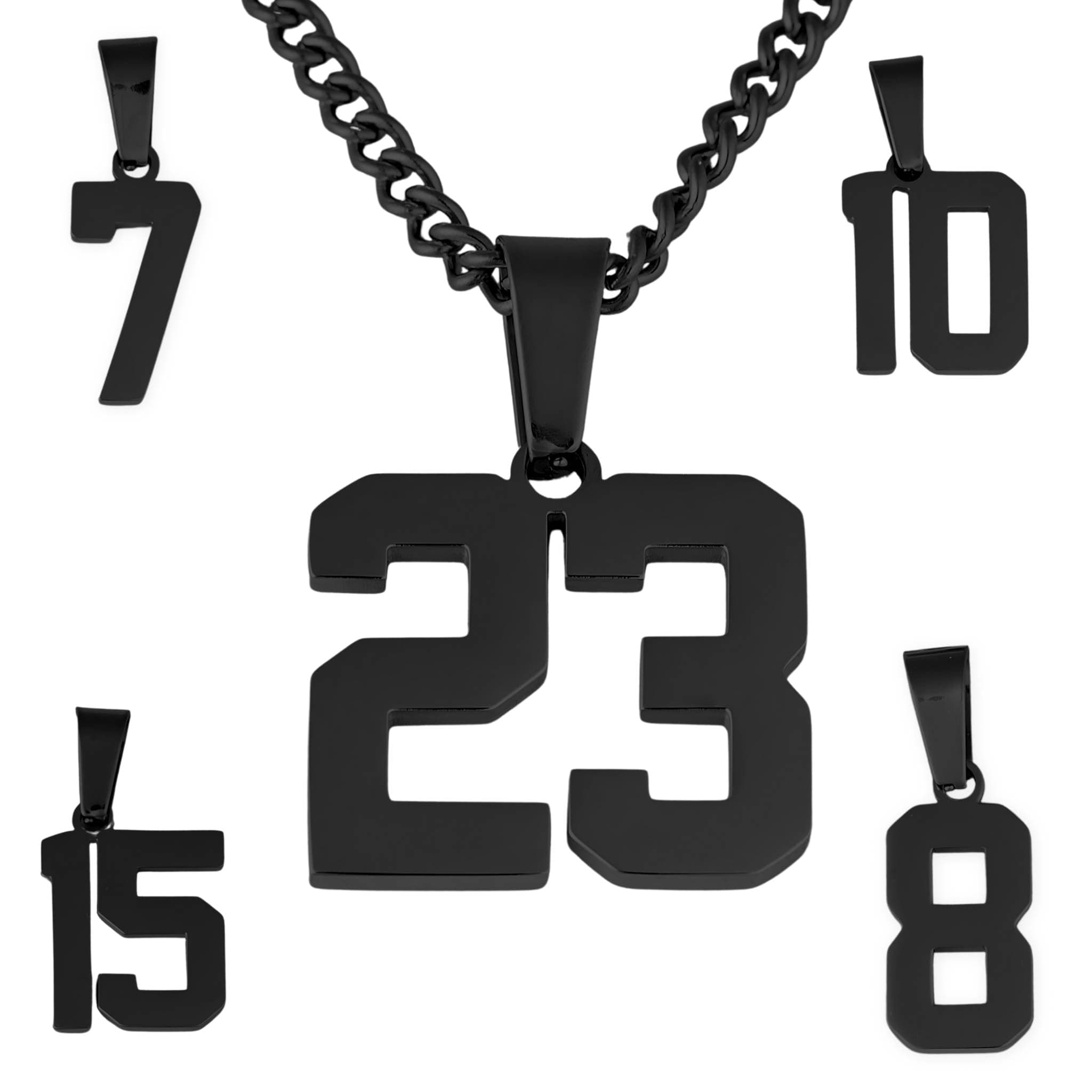 Number Pendant Necklace - Black - ViViGleam