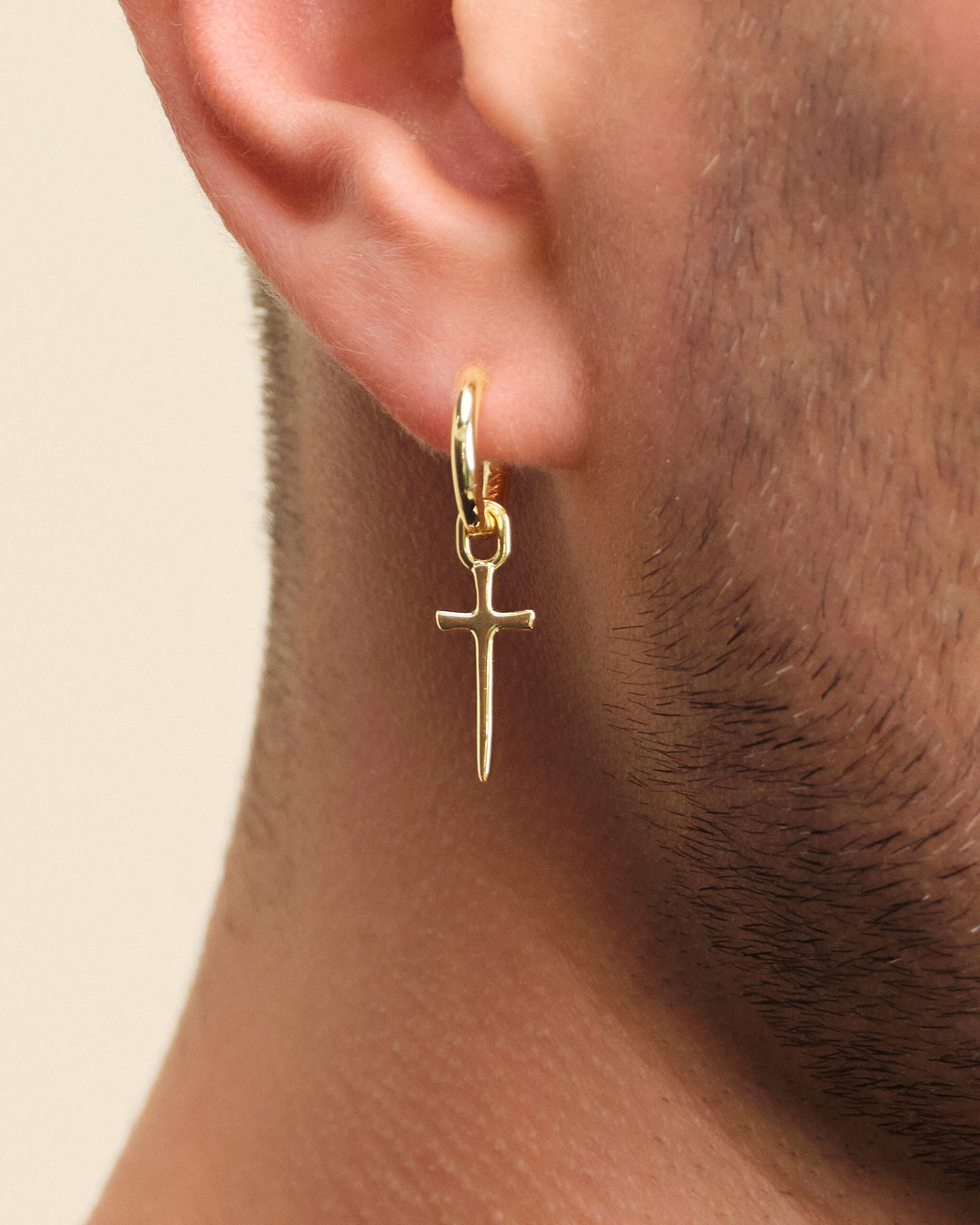 Cross Drop Hoop Earrings - Gold - ViViGleam
