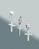 Hanging Cross Stud Earring - Silver - ViViGleam