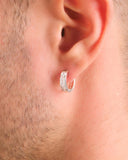 Emerald Cut Inset Hoop Earrings - Silver - ViViGleam