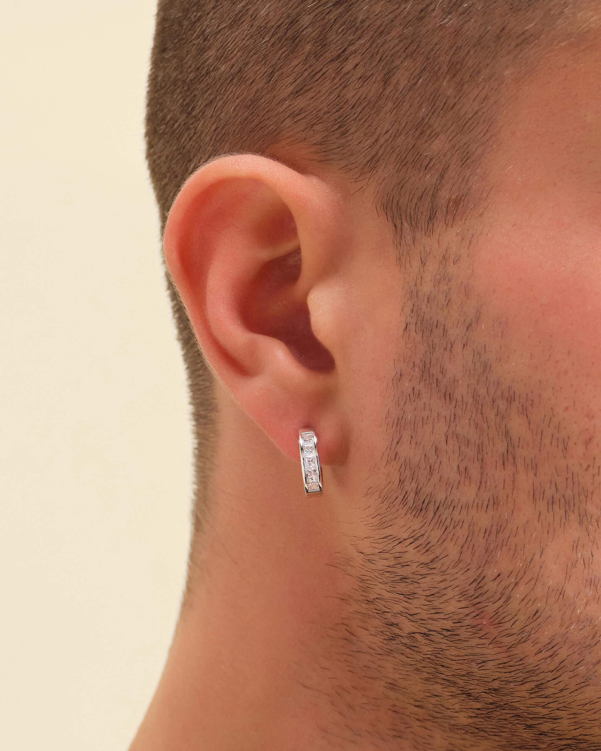 Emerald Cut Inset Hoop Earrings - Silver - ViViGleam