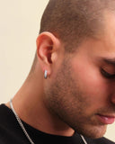 Emerald Cut Inset Hoop Earrings - Silver - ViViGleam