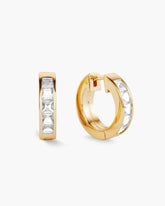 Emerald Cut Inset Hoop Earrings - Gold - ViViGleam