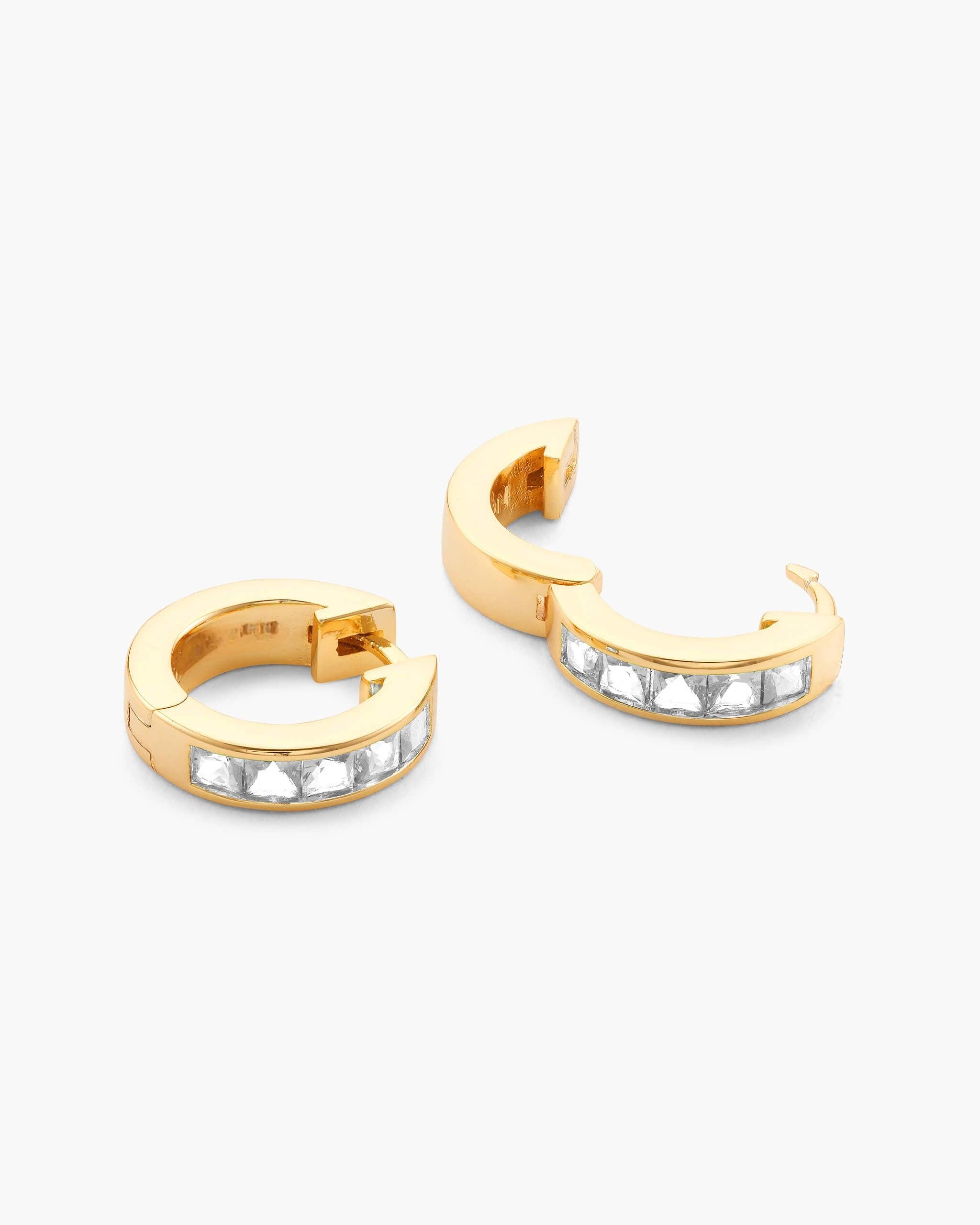 Emerald Cut Inset Hoop Earrings - Gold - ViViGleam