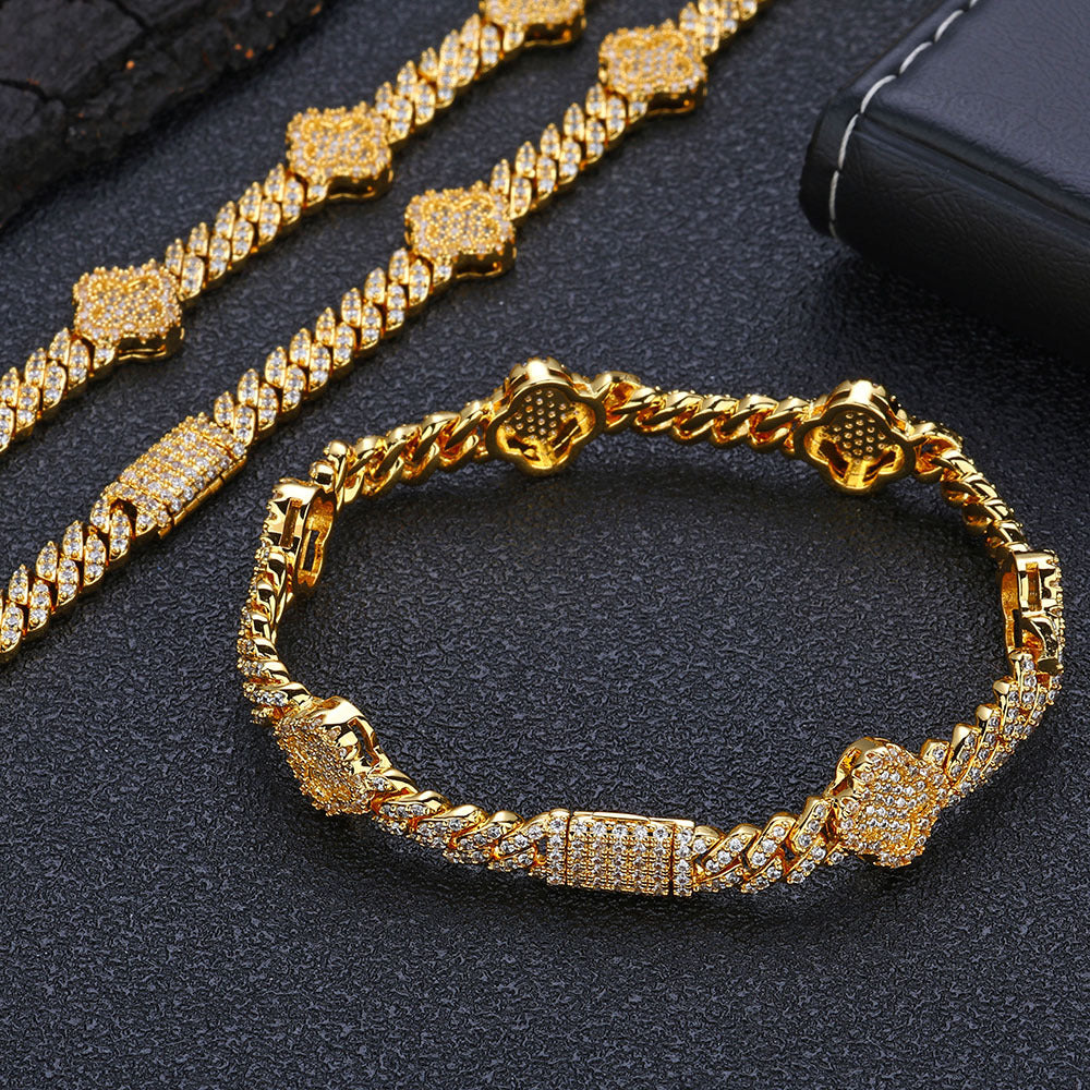 6mm Four Leaf Iced Cuban Bracelet - ViViGleam