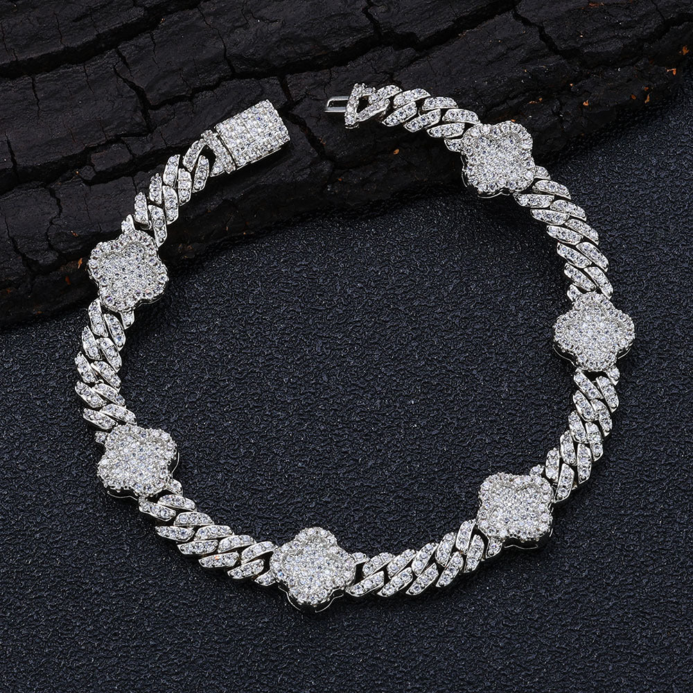 6mm Four Leaf Iced Cuban Bracelet - ViViGleam