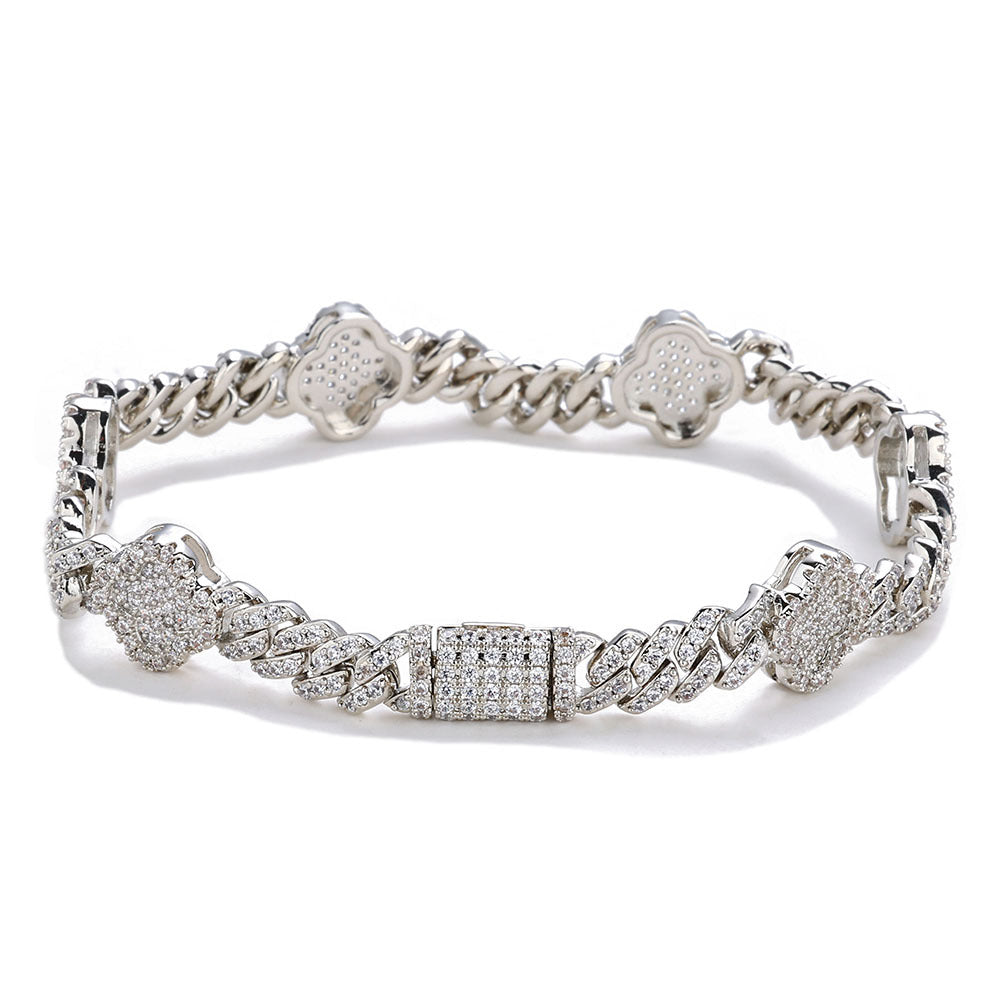 6mm Four Leaf Iced Cuban Bracelet - ViViGleam