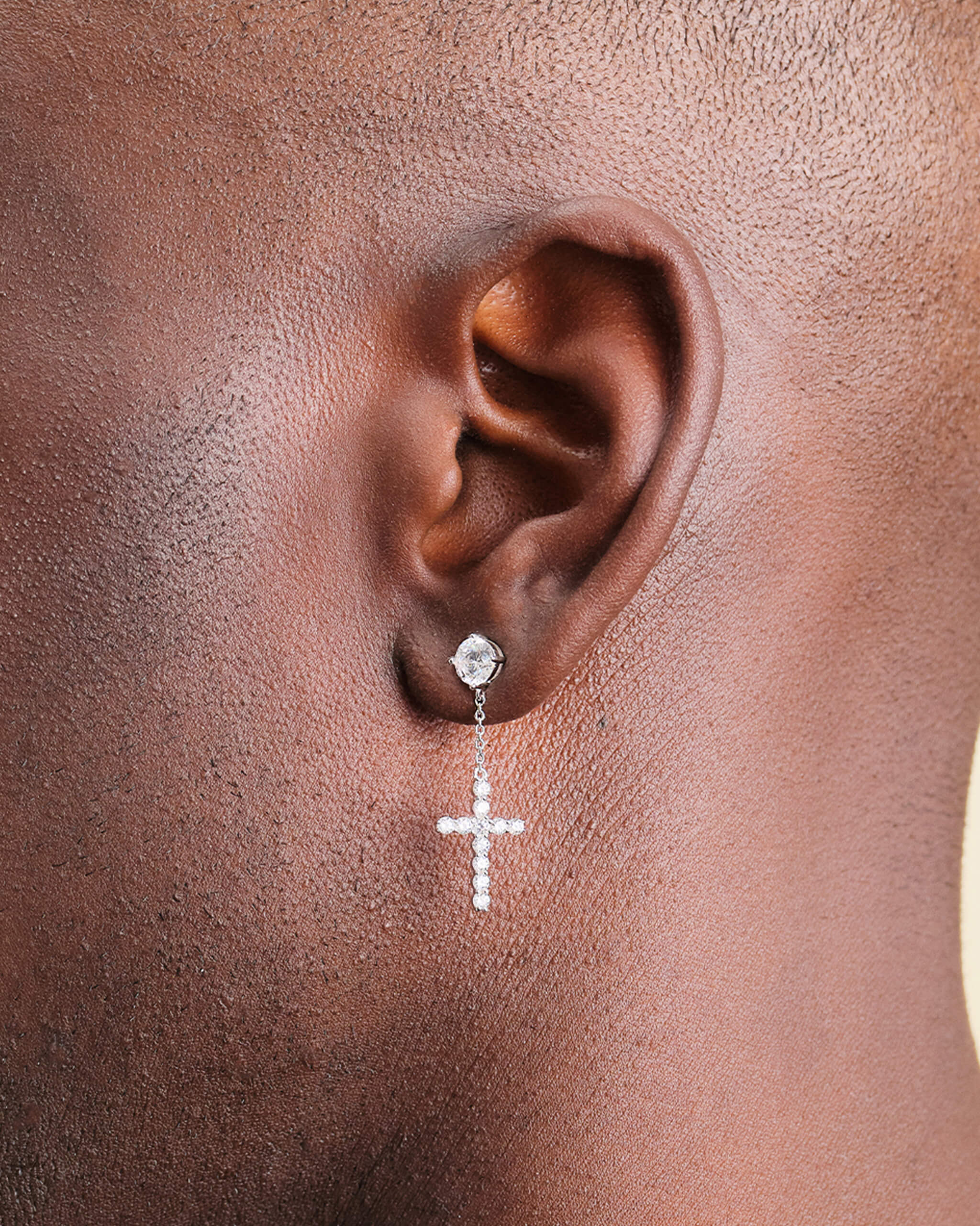 Hanging Cross Stud Earring - Silver - ViViGleam