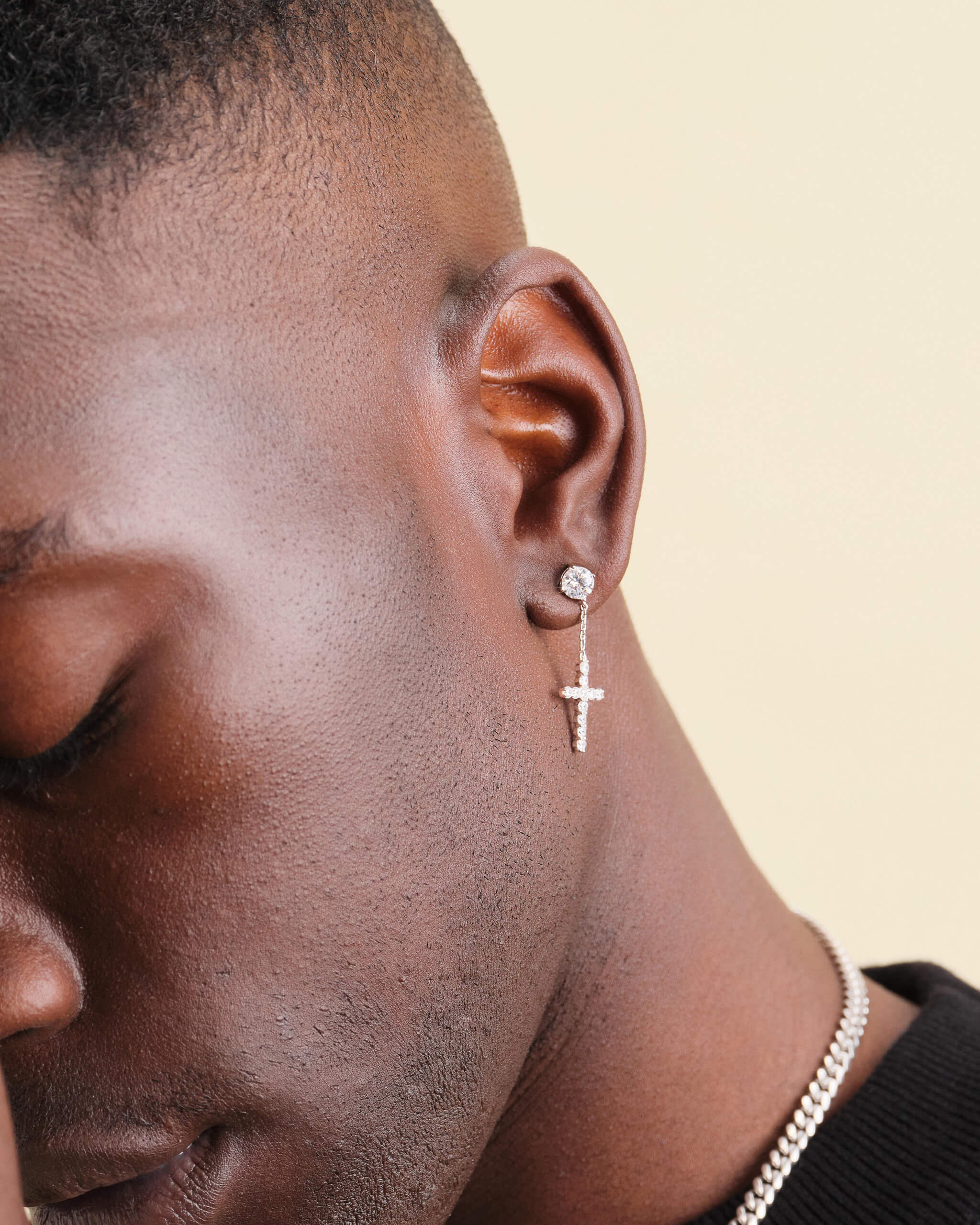 Hanging Cross Stud Earring - Silver - ViViGleam