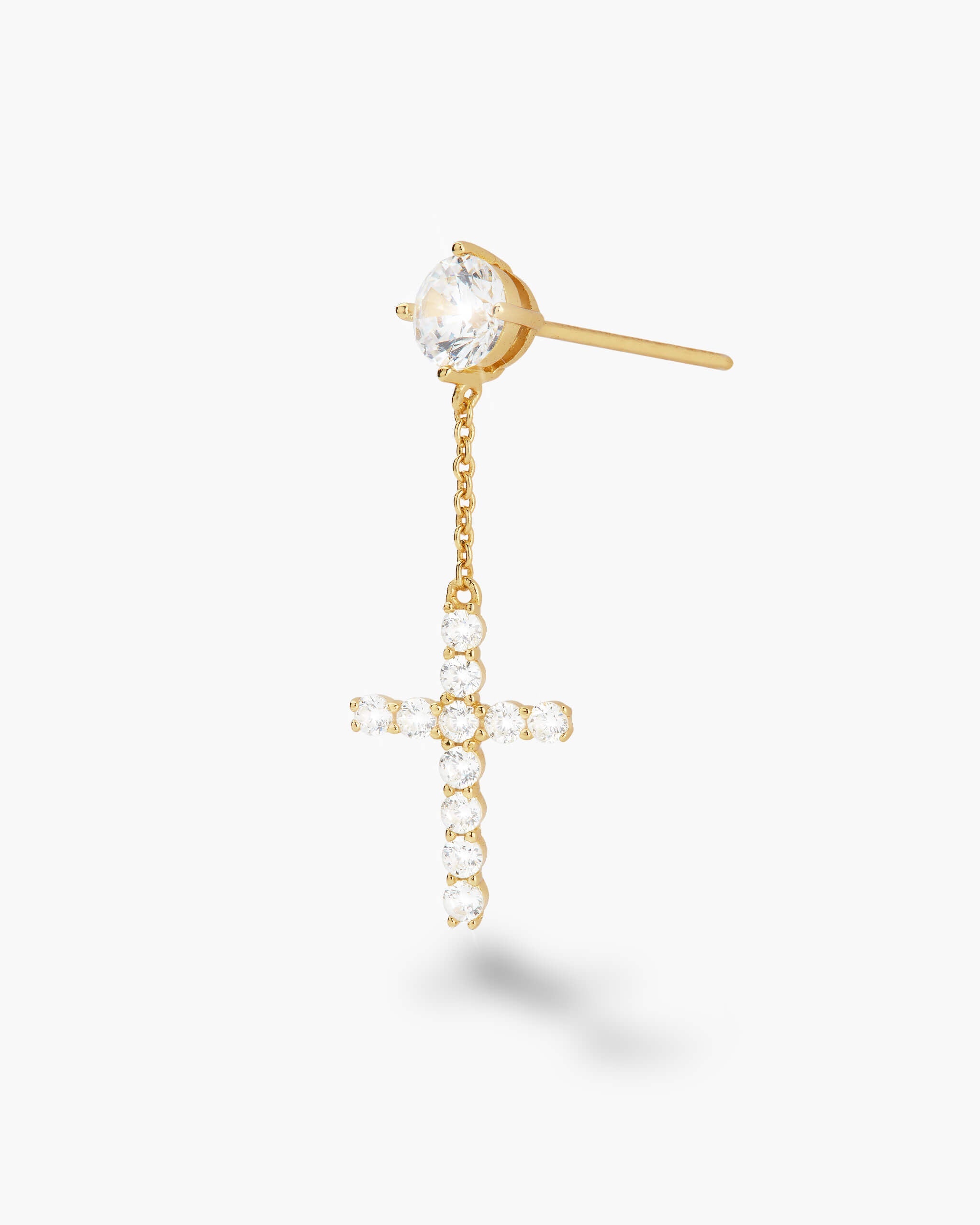 Hanging Cross Stud Earring - Gold - ViViGleam
