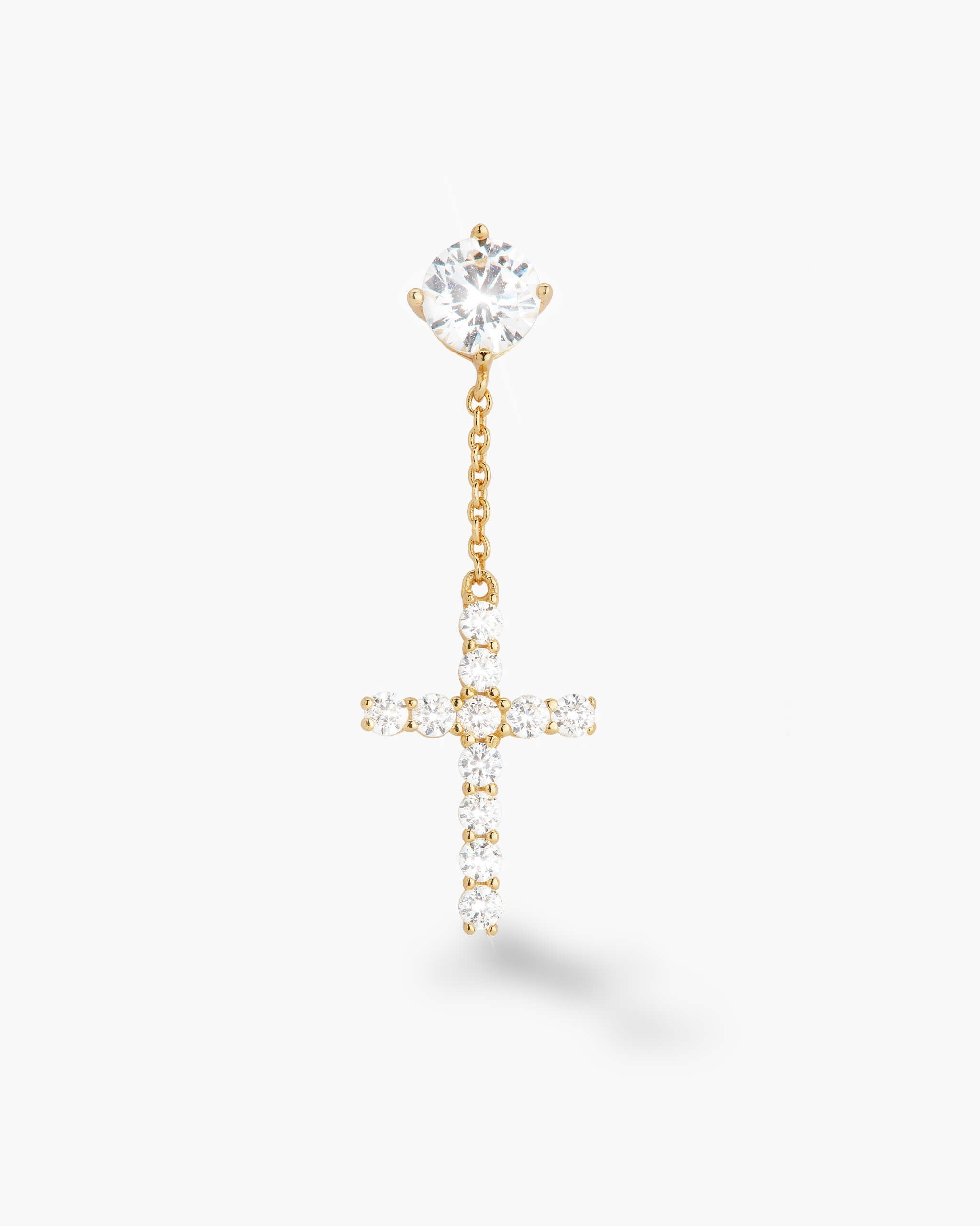 Hanging Cross Stud Earring - Gold - ViViGleam