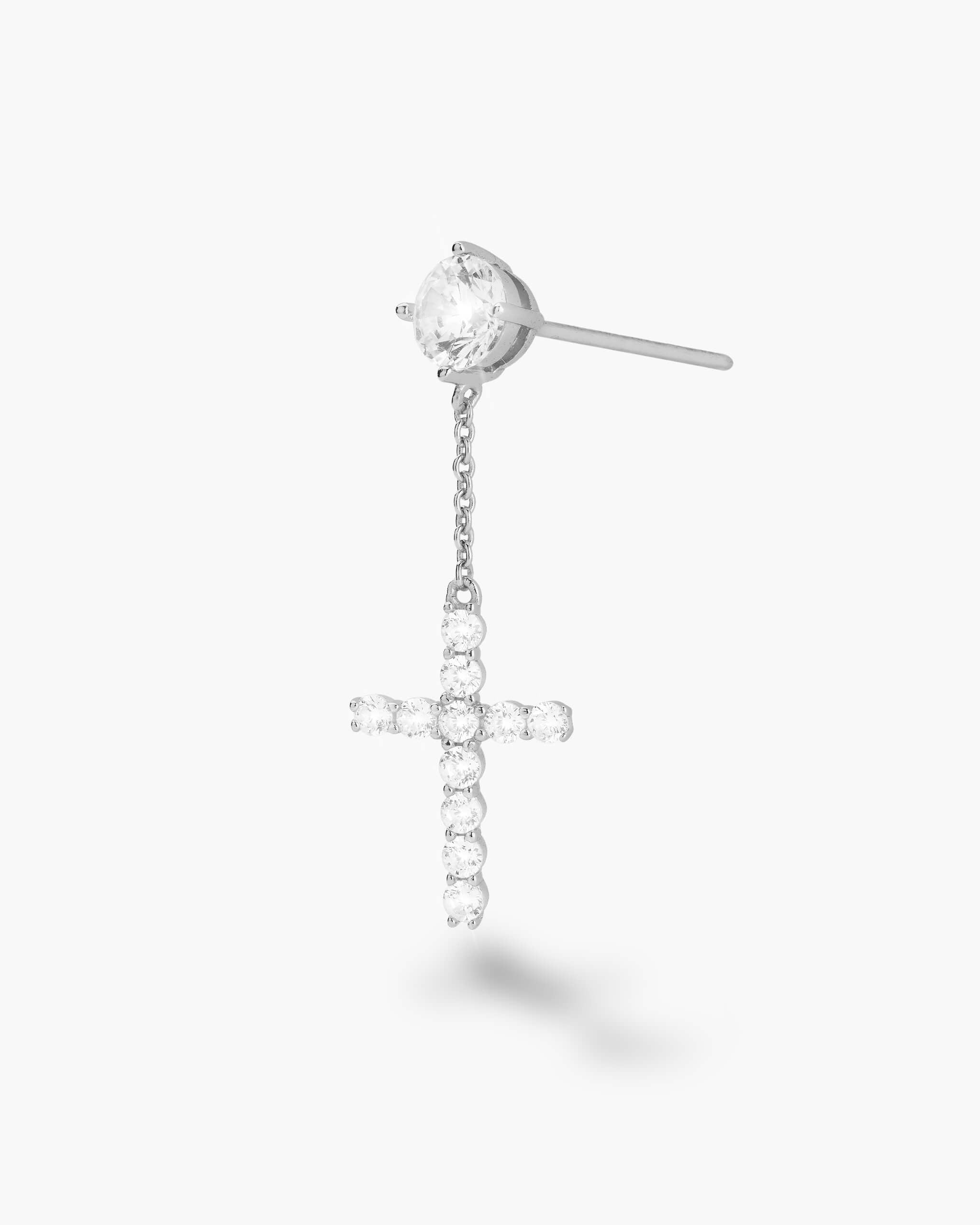 Hanging Cross Stud Earring - Silver - ViViGleam