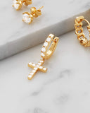 Cross Charm Huggie Hoop Earrings - ViViGleam