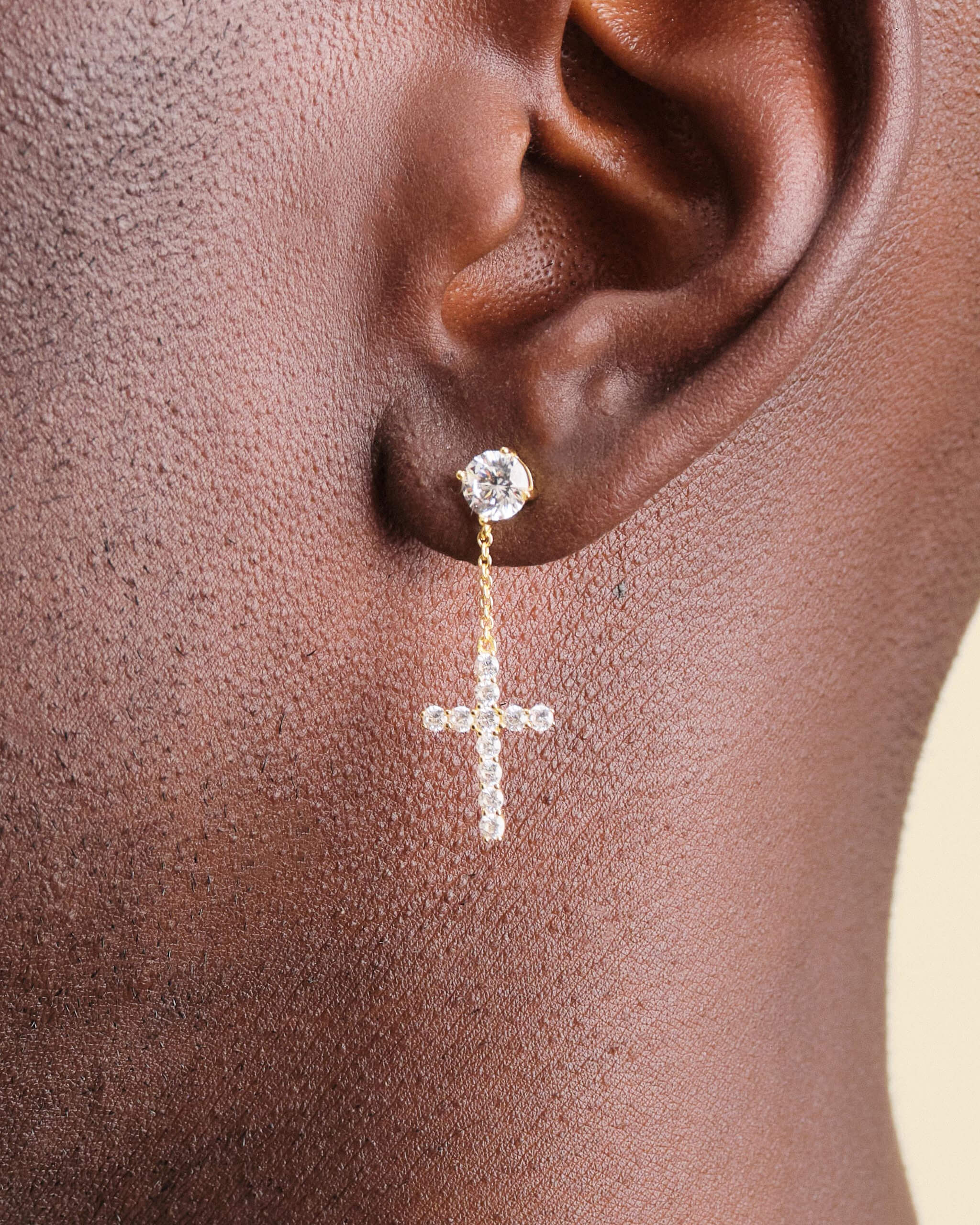 Hanging Cross Stud Earring - Gold - ViViGleam