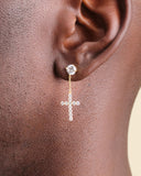 Hanging Cross Stud Earring - Gold - ViViGleam
