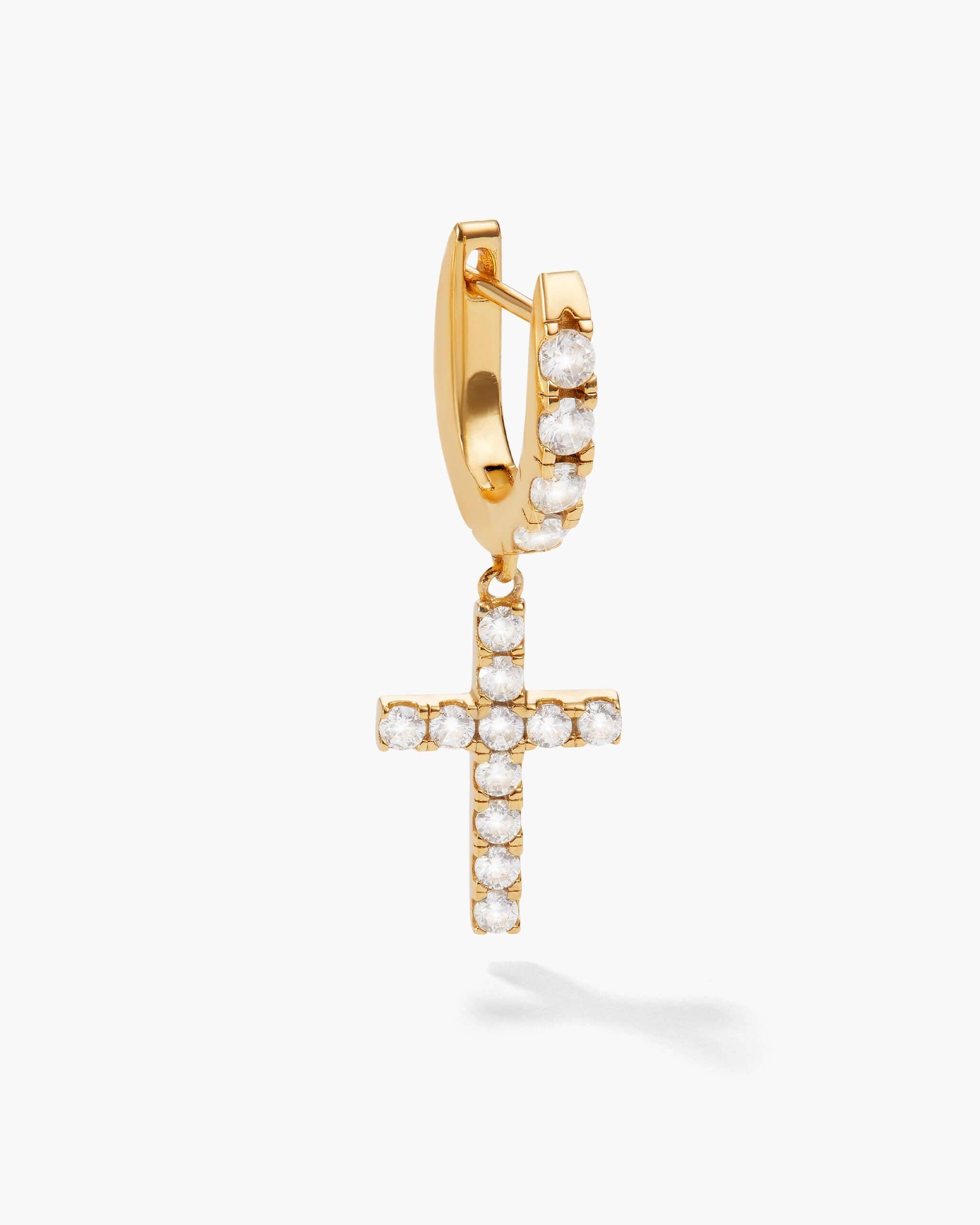 Cross Charm Huggie Hoop Earrings - ViViGleam