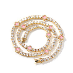 Pinkfarbene, mit Strass besetzte 4-mm-Kleeblatt-Tenniskette
