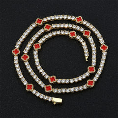 Iced Out 4mm Clover Tenniskette Rot