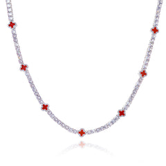 Iced Out 4mm Clover Tenniskette Rot