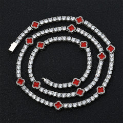 Iced Out 4mm Clover Tenniskette Rot