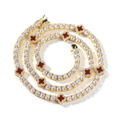 Iced Out 4mm Clover Tennis Chain Red