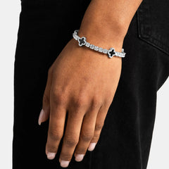 4mm Iced Out Tennis Bracelet With Black Enamel Four Leaf Clover - ViViGleam