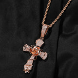 Intricate Iced Out Rose Cross Necklace
