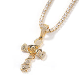 Intricate Iced Out Rose Cross Necklace