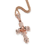 Intricate Iced Out Rose Cross Necklace