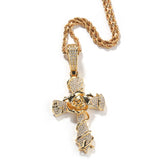 Intricate Iced Out Rose Cross Necklace