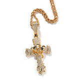 Intricate Iced Out Rose Cross Necklace