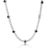 4mm Moissanite Tennis Necklace With Black Enamel Four Leaf Clover - ViViGleam