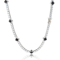 4mm Moissanite Tennis Necklace With Black Enamel Four Leaf Clover - ViViGleam