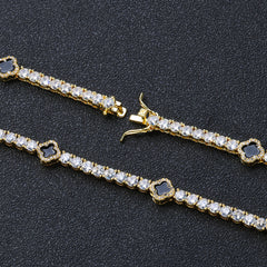 4mm Moissanite Tennis Necklace With Black Enamel Four Leaf Clover - ViViGleam